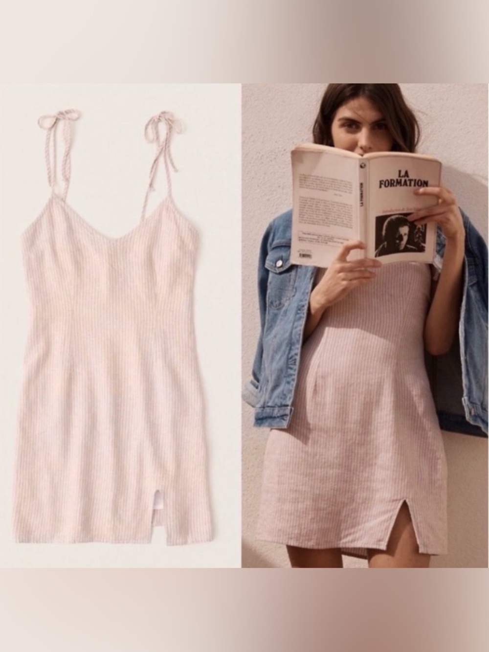 Abercrombie & Fitch Beige and White Striped Slip Dress